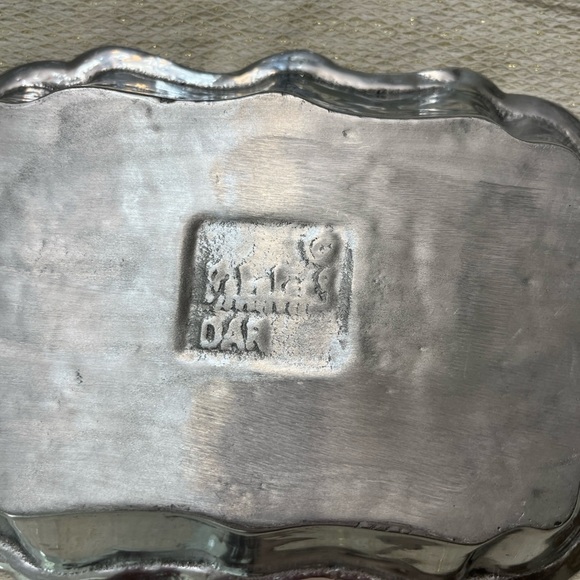 Silver Colored Bowl Tray Scalloped Edges Decor Fruit Rectangle Pretty French EUC - Picture 3 of 4